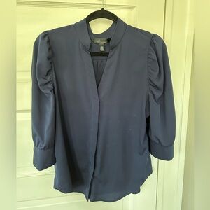 WHBM Ruched Sleeve Shirt - Navy Blue